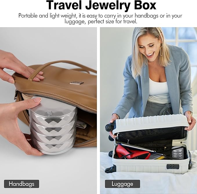 CONBOLA Travel Jewelry Case Box, Small Jewelry Organizer Earring Holder for Women, 5-Layer Rotating Jewelry Storage Tray with Lid for Bracelets Rings Bracelets-CubbioJoy