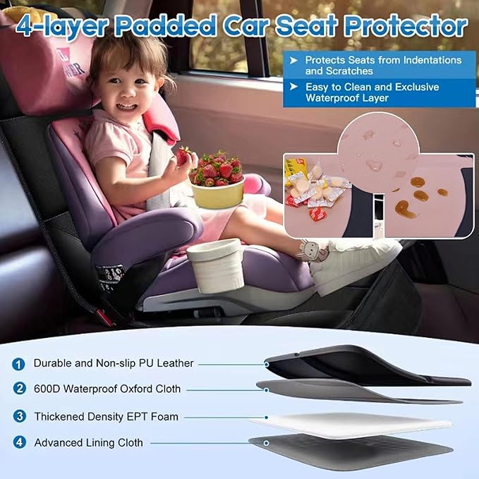 Car Seat Protector for Child, 2 Pack Baby Covers with Mesh Pockets & Non-Slip Backing 600D Durable Under Seat for Back (Rose Gold, Standard)-CubbioJoy