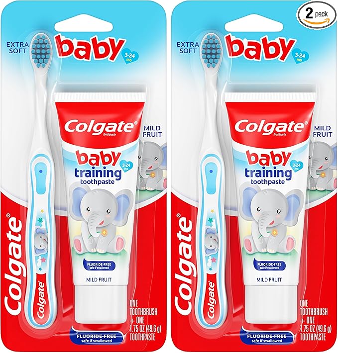 Colgate Baby Training Toothpaste and Toothbrush Kit, Mild Fruit Flavor Set for Ages 3-24 Months (Pack of 2)-CubbioJoy