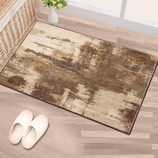 Kelarea 2x3 Brown Entryway Rug, Washable Abstract Small Rugs Non-Slip Low Pile Throw Rugs for Kitchen Floor, Front Door, Bedroom Bedside-CubbioJoy