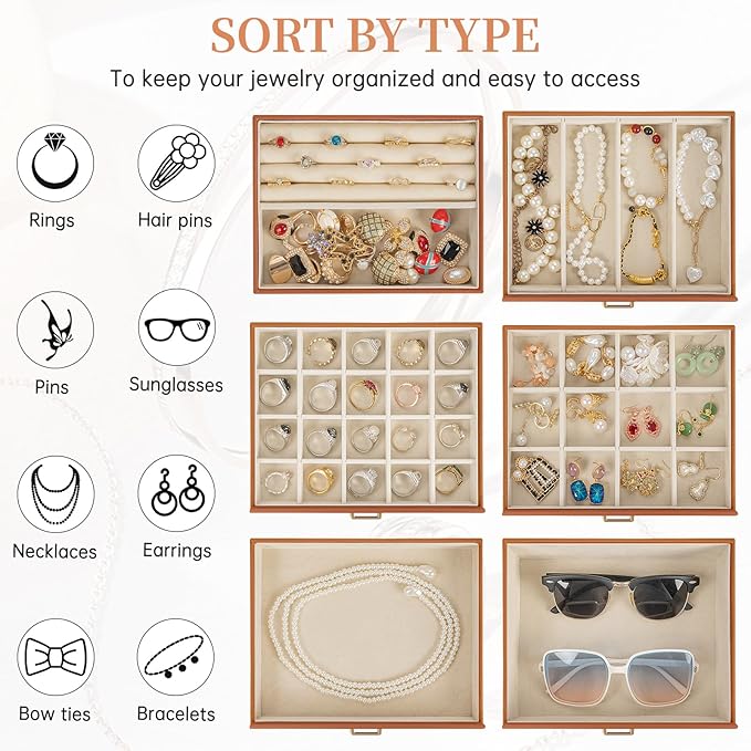 AKOZLIN Huge Jewelry Box Organizer Functional Large Leather Jewelry Storage Case for Women Girls Ring Necklace Earring Bracelet Holder Organizer with Mirror-CubbioJoy