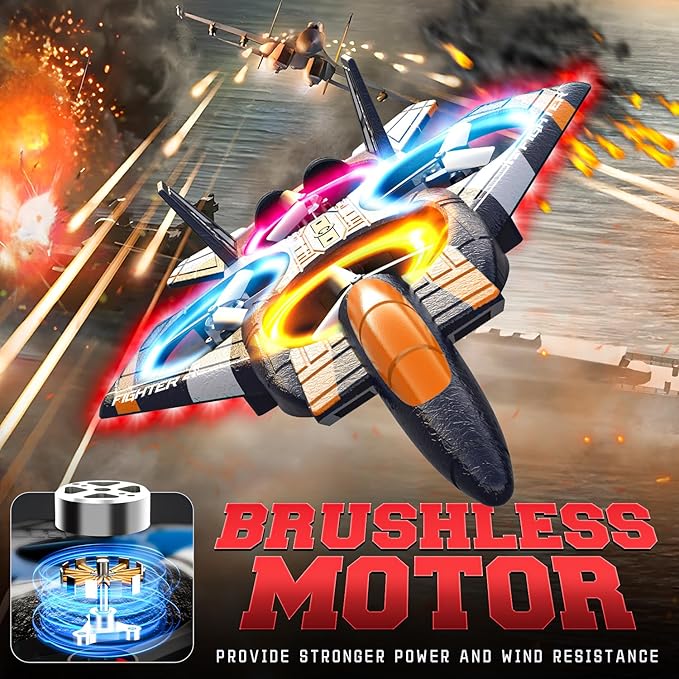 BEZGAR RC Plane for Kids | 2.4GHZ Brushless Drones with Camera, 6-axis Gyro Remote Control Airplane, 360° Flip Fighter Jet Toy, Toys for Ages 8+ with Colorful LED Navigation Lights Orange-CubbioJoy