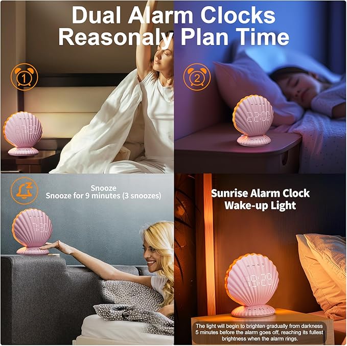 Alarm Clocks for Bedrooms,Portable Bluetooth Speaker,White Noise Sound Machines,Song 20/40/60 Timer,RGB Night Light,Bedroom Decor Aesthetic,Ideal Gift for Adult Women Teen Girls Boys(Pink)-CubbioJoy