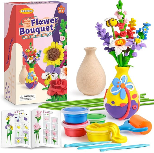 Drama Planet Flower Craft Kit for Kids, Make Your Own Flower Bouquet with Air Dry Clay, Arrange Clay Flowers & Create Personalized Art, Great Gifts for Girls-CubbioJoy