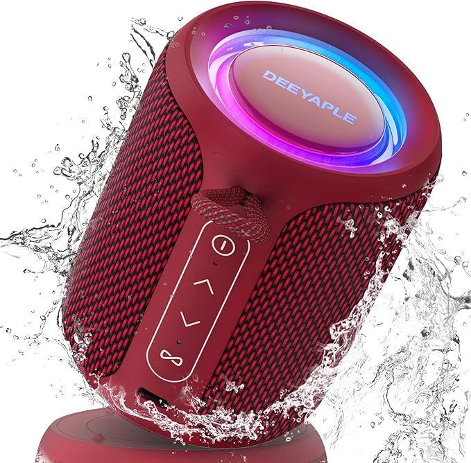 Bluetooth Speaker Wireless,IP67 Waterproof & Dustproof Portable Speaker with Lights,15W Loud Stereo Sound, 2500mAh Battery All Day Playtime, TWS Pairing, BT5.3, Home/Party/Outdoor/Beach (Red)-CubbioJoy