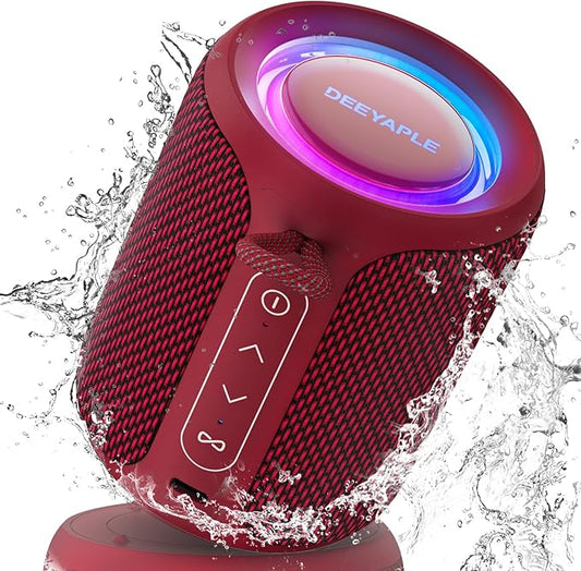 Bluetooth Speaker Wireless,IP67 Waterproof & Dustproof Portable Speaker with Lights,15W Loud Stereo Sound, 2500mAh Battery All Day Playtime, TWS Pairing, BT5.3, Home/Party/Outdoor/Beach (Red)-CubbioJoy