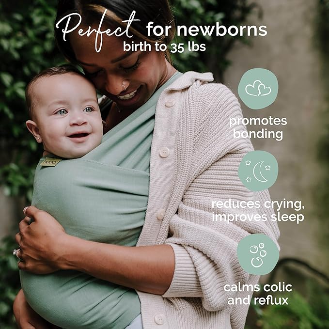Boba Baby Wrap Carrier – Original Baby Sling Carrier for Newborns (7–35 lbs), Soft, Secure, Hands-Free & Ergonomic, Ideal for Comfortable Bonding, New Parents (Sage Green)-CubbioJoy