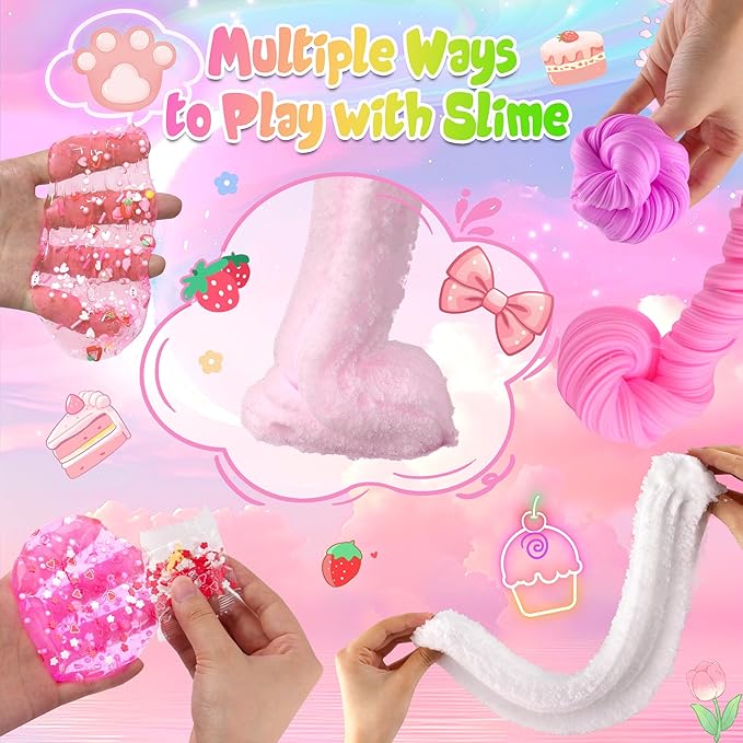 6 Pack Slimes, Pink Slime Kids, Cloud Slime kit for Girls Ages 8-12, Toys for Girls and Boys, for Kids Slime Set Party kit Goodie Bag Stuffers, 4 5 6 7 8 9 10 Year Old Girl Birthday Gift Cute Stuff-CubbioJoy