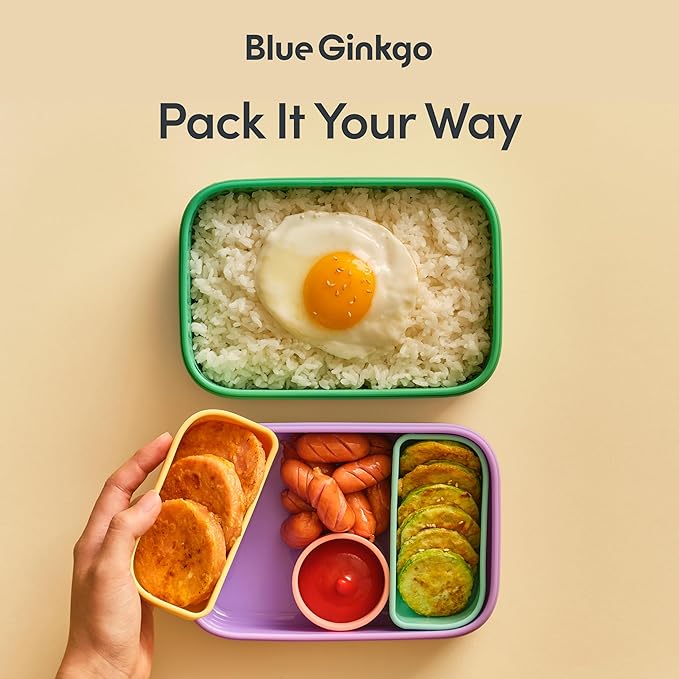 BLUE GINKGO Silicone Lunch Box Set – Durable Heavy-Duty Silicone Bento Box, Microwave, Freezer, Dishwasher Safe – Airtight, BPA Free (Made in Korea, Purple)-CubbioJoy