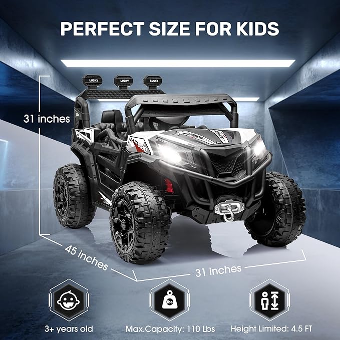 ANPABO 24V 4X4 Ride on Car Truck w/Remote Control, 4WD/2WD Switchable Kids UTV, 19" Spacious Seat, 4 Shock Absorbers, Soft Start, Music Player, Electric Car for Kids Ages 3+(White)-CubbioJoy