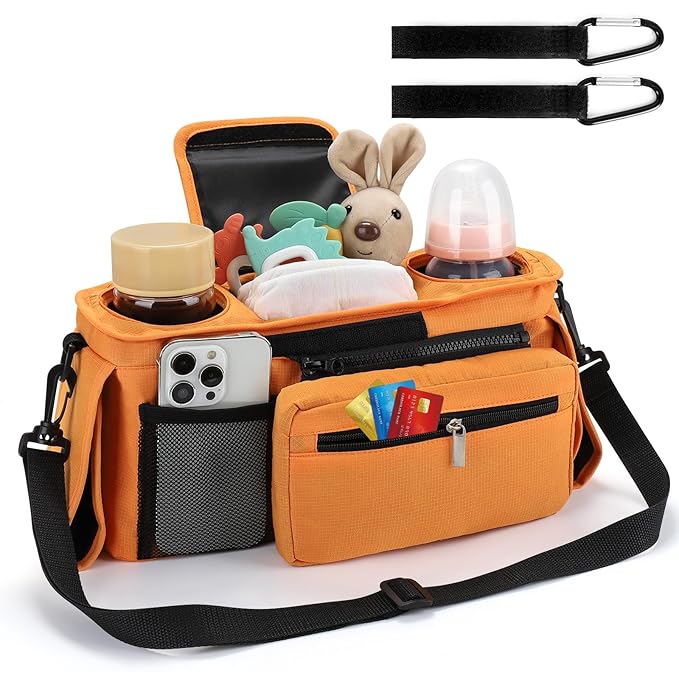 Accmor Universal Stroller Organizer with Insulated Cup Holder Detachable Phone Bag and Shoulder Strap,Stroller Bag Caddy Organizer Fits for Uppababy, Baby Jogger, Britax Strollers-CubbioJoy