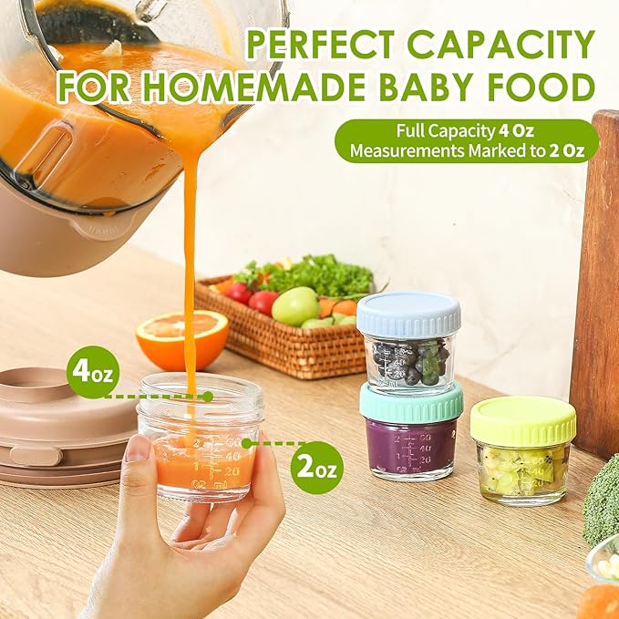 DRKIO 20 Pack Glass Baby Food Storage Containers 4 Oz Baby Food Jars with Lids Baby Food Maker Microwave Dishwasher Freezer Safe 100% Leak-Proof BPA Free-CubbioJoy