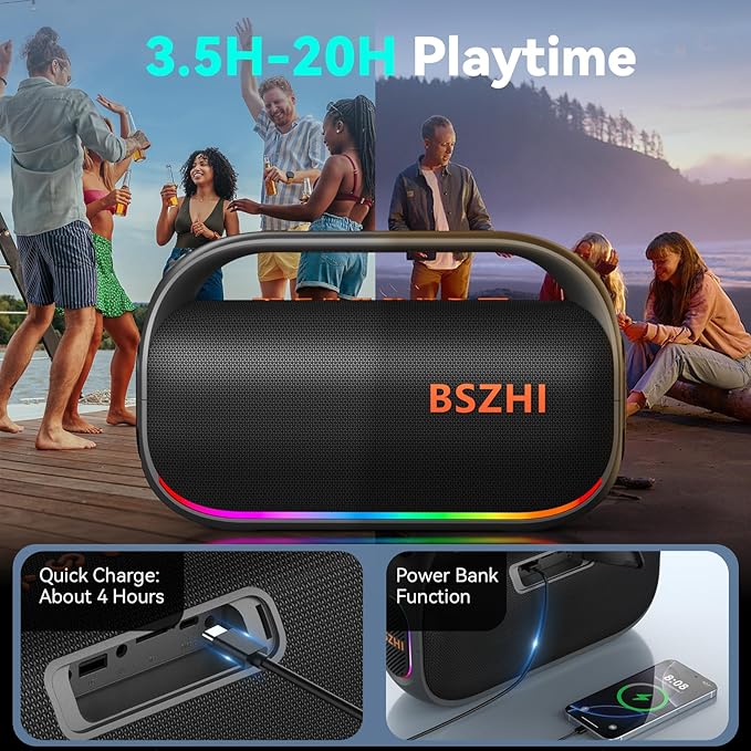 80W(120W Peak) Bluetooth Speaker Loud, Portable IPX6 Waterproof Bluetooth Speakers Wireless TWS for Outdoor, Party, Travel, and Beach Camping with Light, BT5.0, USB/TF Card, AUX-CubbioJoy