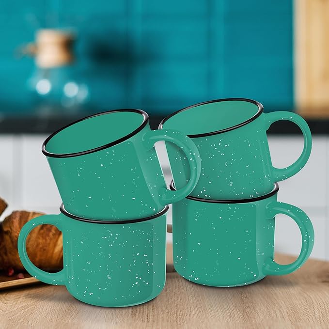 DISCOUNT PROMOS Ceramic Campfire Coffee Mugs 13 oz. Set of 10, Bulk Pack - Perfect for Tea, Espresso, Cappuccino, Hot Cocoa - Mint-CubbioJoy