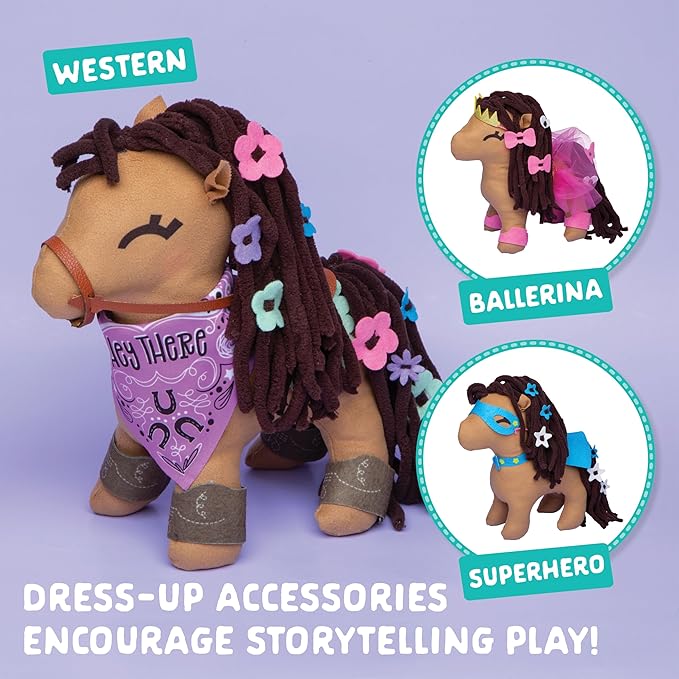 Craft-tastic - Make a Friend Pony - Mini Sewing Kit, Arts and Crafts, Kids Crafts, Art Supplies, Craft Kit Makes 1 Easy-to-Sew Stuffie with Clothes & Accessories, Bonus Travel Tote Included Ages 5+-CubbioJoy