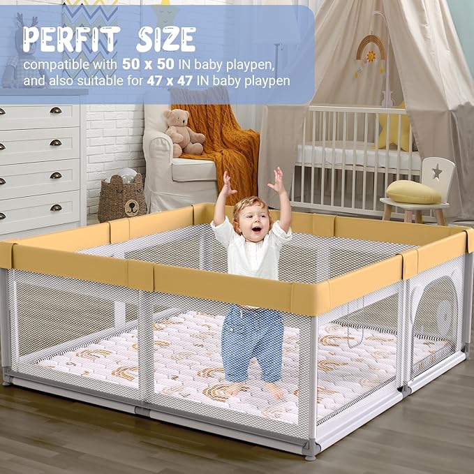 Boho Rainbow Baby Play Mat 50" X 50" Playpen Mat Thicken One-Piece Baby Crawling Mat Non-Slip Cushioned Baby Floor Mat Activity Playmats for Infants, Babies, Toddlers (50X50, Letters+Number)-CubbioJoy