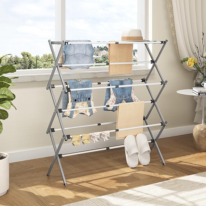 APEXCHASER Drying Rack Clothing, Clothes Drying Rack Foldable, Laundry Drying Rack Expandable, Small Clothe Hanger for Baby Clothes Towels Bibs, Socks, Clothes Airer for Indoor Outdoor Use, White/Grey-CubbioJoy