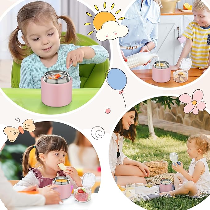 2 - in - 1 Soup Thermo for Hot Food 14oz with Snack Box Container Leak Proof Insulated Lunch Container Kids and Adults Stainless Steel Double Wall Vacuum Wide-mouth Thermal with Spoon and Handle-CubbioJoy