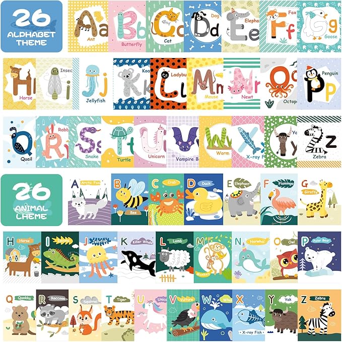 Jollybaby Reusable Soft Cloth ABC Alphabet/Letters Animal Flash Cards for Baby 0-3-6-9-12-18 Month, Curious Baby First Words Learning Activity Flashcards, Tummy Time Toy Gift for 1 Year Old Boy Girl-CubbioJoy