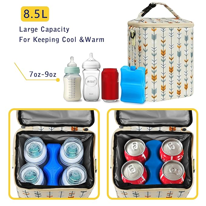 Breastmilk Cooler Bag with Ice Pack Fits 4 Baby Bottles Up to 9 Ounce Insulated Baby Bottle Bag Breast Milk Cooler on The Go with Strap Baby Bottle Cooler Bag for Nursing Mom Daycare or Travel-CubbioJoy