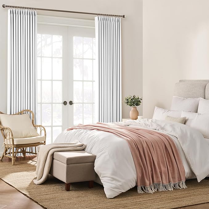 KEQIAOSUOCAI White Linen Pinch Pleat Curtains 92 Inches Long 2 Panels for Living Room Bedroom Snow White Pleated Hooks Elegant Luxury Privacy Curtain Drapes 92 Inch Length-CubbioJoy