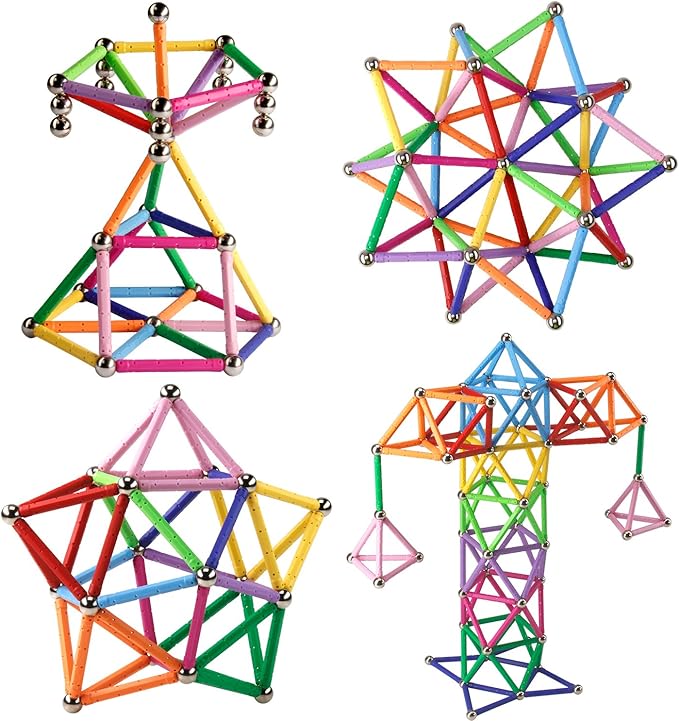 160 Pcs Magnet Building Sticks Kids Toys, Lengthen Magnetic Construction Building Blocks Set 3D Brain Training Learning Educational DIY STEM Toys-CubbioJoy