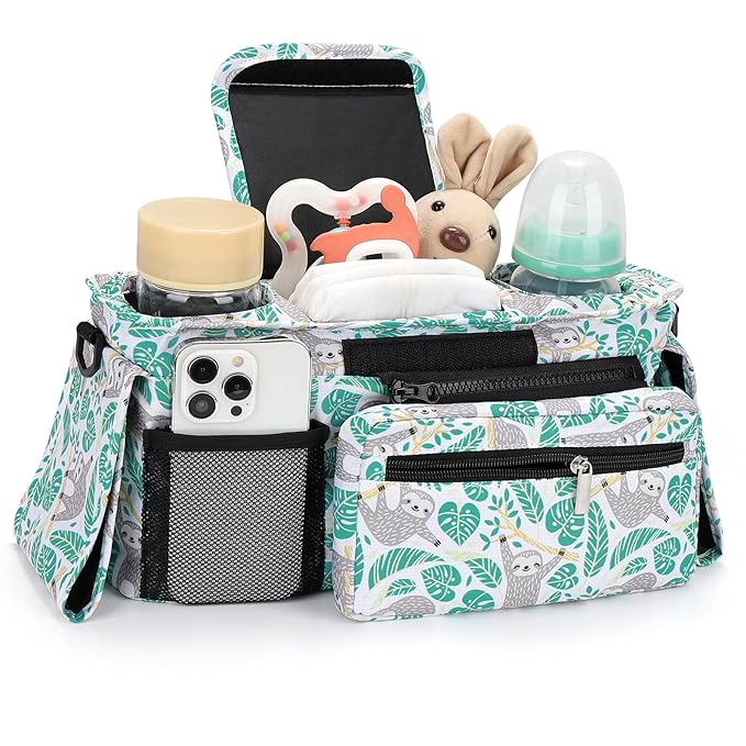 Accmor Universal Stroller Organizer with Insulated Cup Holder Detachable Phone Bag and Shoulder Strap,Stroller Bag Caddy Organizer Fits for Uppababy, Baby Jogger, Britax Strollers-CubbioJoy