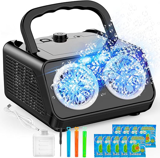 Bubble Machine Portable Bubble Machine for Kids with 2 Fans,Plug in or Battery Operated Bubble Blower,20000+ Bubbles Per Minute Bubbles for Outdoor Wedding Birthday Halloween-CubbioJoy