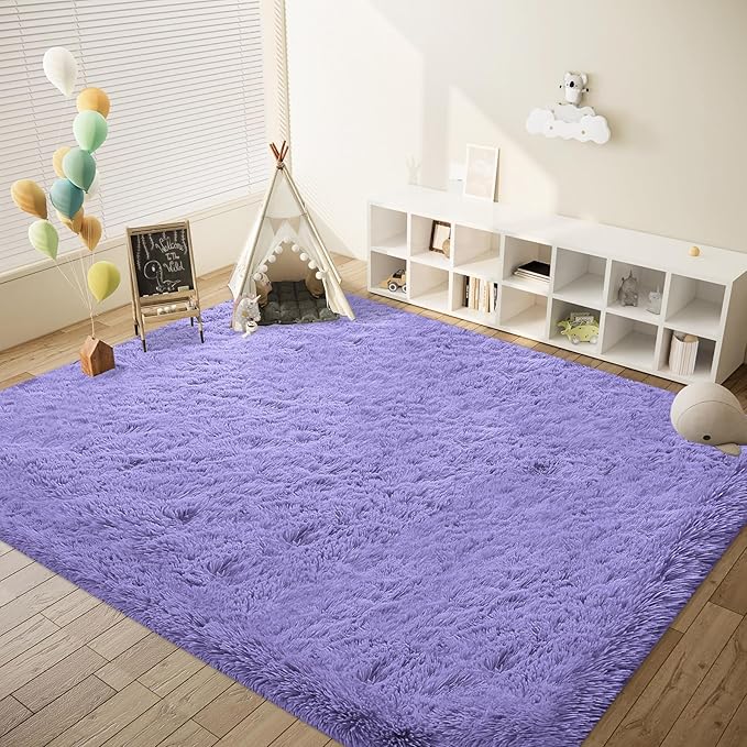 8x10 Area Rug for Living Room: Fluffy Shag Soft Washable Rugs Large Fuzzy Plush Indoor Carpet for Bedroom Nursery Playroom Kids Girls Boys Room (Purple, 8'x10')-CubbioJoy