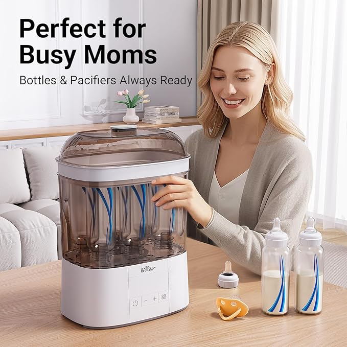 Bear Bottle Sterilizer and Dryer, 2 Layers Large Electric Steam Baby Bottle Sterilizer, Fast Bottle Sanitizer and Dryer for All Bottles & Accessories, Time-Saving Design-CubbioJoy