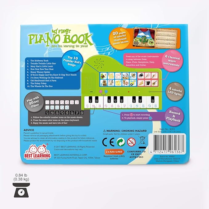 BEST LEARNING My First Piano Book - Educational Musical Toy for Toddlers Kids Ages 3-5 Years - Ideal 3, 4 Year Old Boy or Girl Birthday Present-CubbioJoy