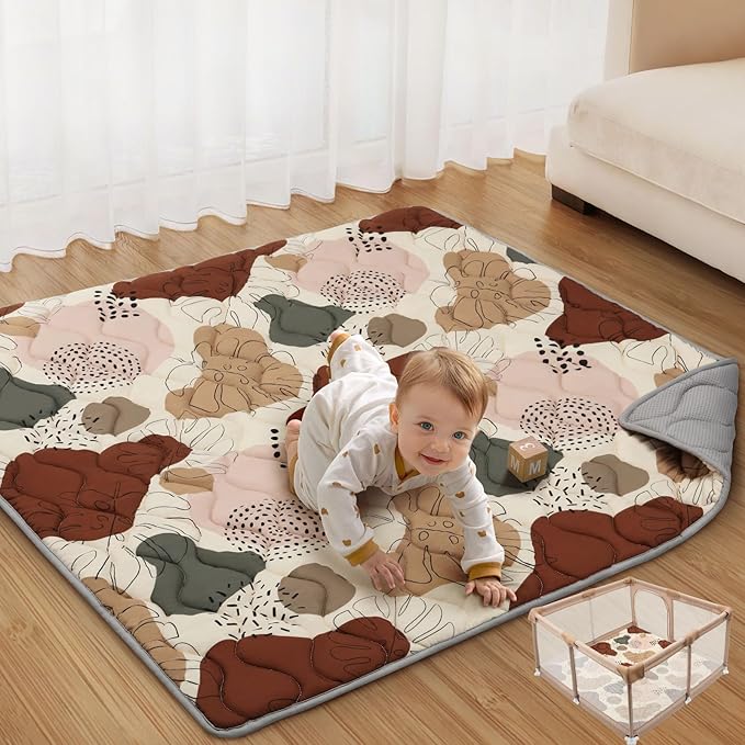 Blissful Diary Baby Play Mats for Floor, 50x50 Crawling Mat for Playpen, Thicken Soft Padding Foam Playmats for Babies and Toddlers Infants, Foldable and Machine Washable, Boho Design-CubbioJoy