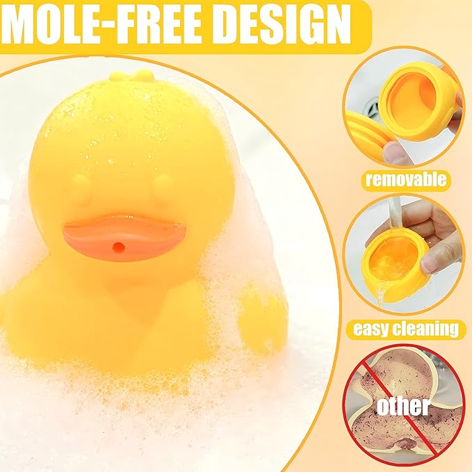 6Pcs Mold-Free Bath Toy Silicone Duck Set for Toddlers 1-3 Years and Babies 6-12 Months, Dishwasher Safe, with Duck Fishing Net and Storage Bag-CubbioJoy