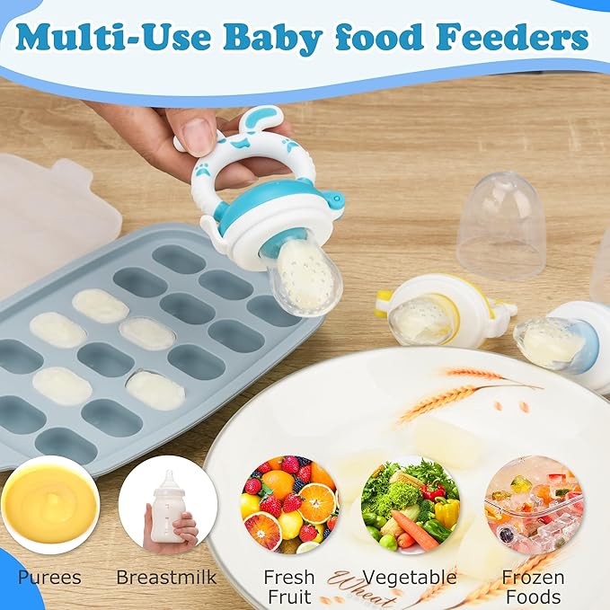 Baby Breastmilk Popsicle Molds & Baby Fruit Feeder-WAJIAYON Silicone Food Freezer Tray Storage Containers,Infant Food Pacifier Feeder and Teether for Babies Easter Bunny Gifts for Boys and Girls-CubbioJoy