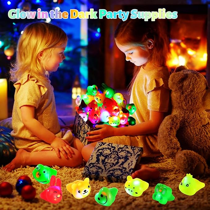 36 Pack Light Up Rings Glow in The Dark Party Supplies, Light up Party Favors, Goodie Bag Stuffers, Birthday Christmas Party Favors Classroom Prizes Cute Animal Treasure Box for Kids-CubbioJoy