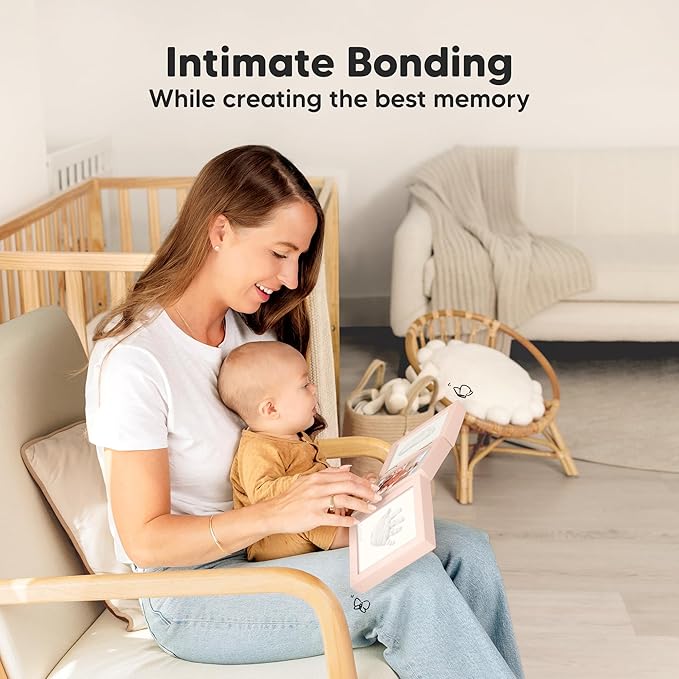 Baby Shower Gifts for Boys, Girls - Baby Hand and Footprint Kit, Newborn Handprint Kit, Keepsake Photo Frame, Nursery Picture Frame, Gender-Neutral Newborn Keepsake Gifts (Petal Pink)-CubbioJoy