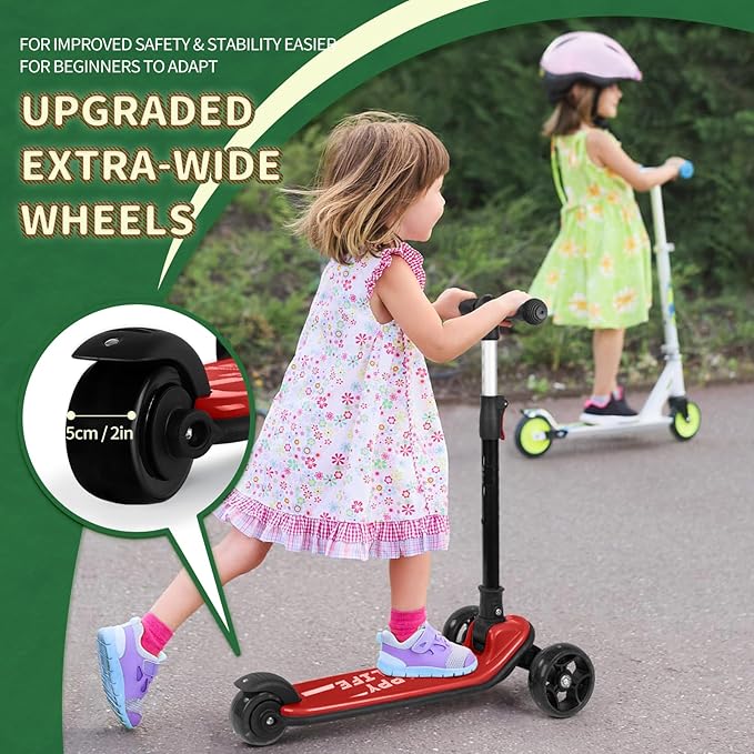 Besrey Kick Scooter for Kids Ages 3-10, 3-Wheel Folding Scooter with Adjustable Height, LED Light Wheels, Extra Wide Deck for Outdoor Activities-CubbioJoy