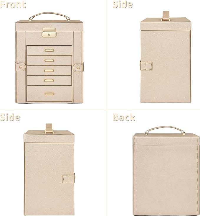 AKOZLIN 6-Tier Jewelry Box Lockable Leather Jewelry Storage Case with 5 Drawers for Women Girls Ring Necklace Earring Bracelet Holder Organizer with Mirror-CubbioJoy