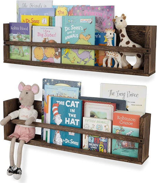 brightmaison Polynez 30" Floating Shelves for Nursery & Kids Room - Wall Multiuse Book Shelves, Set of 2 Brown Wood-CubbioJoy