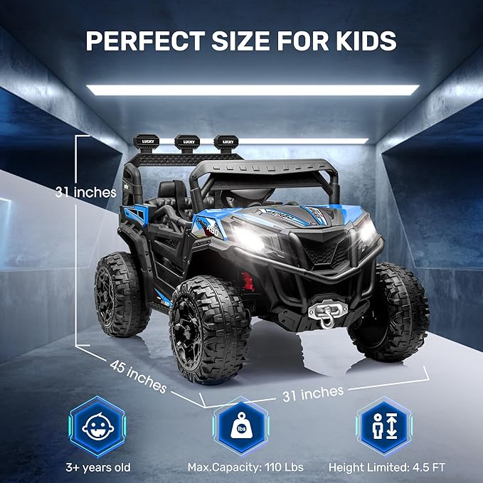 ANPABO 24V 4X4 Ride on Car Truck w/Remote Control, 4WD/2WD Switchable Kids UTV, 19" Spacious Seat, 4 Shock Absorbers, Soft Start, Music Player, Electric Car for Kids (Blue)-CubbioJoy