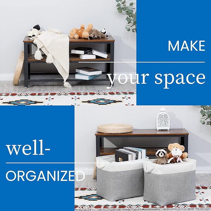 Bidtakay Large Storage Bins for Clothes Fabric Deep Baskets for Organizing Set of 2 Grey Fabric Pantry Storage Bins for Hallway Living Room Blankets 17x12x15 in Extra Large Shelf Tote Baskets-CubbioJoy