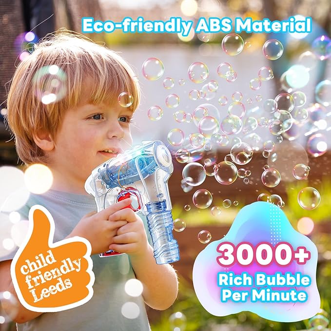 Kid Odyssey 2 Pack Bubble Gun with 4 Refill Solution and 3 Colorful LED Light, Bubble Machine for Kids, Bubble Maker for Party Favors, Birthday Gift, Indoor Outdoor Toys for Toddlers-CubbioJoy