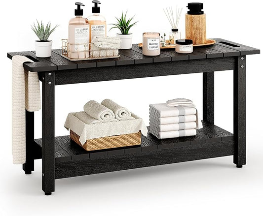 35" Shower Bench, Waterproof Poly Lumber Shower Stool for Shaving Legs, Shower Chair Seat Holds up to 400lbs, Bathroom Bench for Inside Shower, Non-Slip (Black)-CubbioJoy