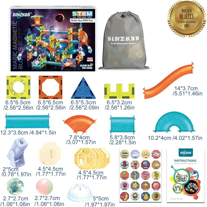 BINZKBB Light Magnetic Tiles Building Blocks for Kids,3D Clear Educational STEM Building Toys,Magnetic Marble Run Blocks Toys for Kids Ages 3 4 5 6 7 8 10+Year Old Boys Girls Creative Gift(110 PCS)-CubbioJoy