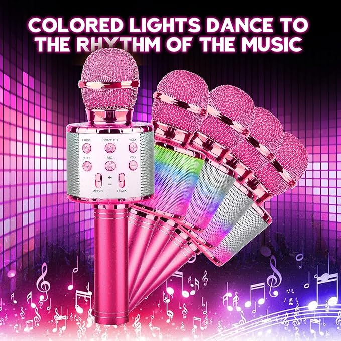 BlueFire 4 in 1 Karaoke Wireless Microphone with LED Lights, Portable Microphone for Kids, Great Gifts Toys for Kids, Girls, Boys and Adults (Purple)-CubbioJoy