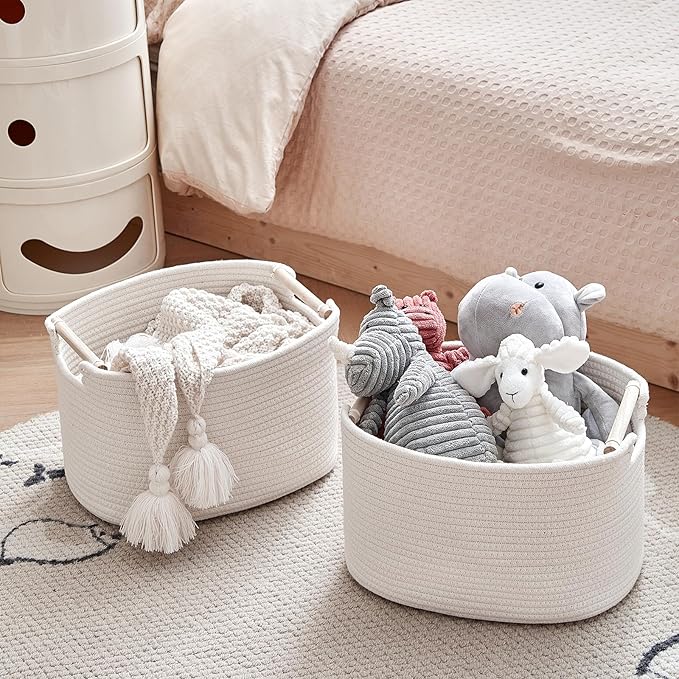 3 Pack Storage Basket for Cabinet and Toy Organization - 13"x9.8"x8.7" Baskets for Storage - Baby Toy Bin - Toy Storage Organizer - Ideal for Empty Gift Baskets to Fill-White-CubbioJoy