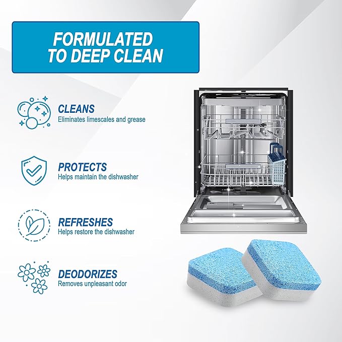 Air Jungles Dishwasher Cleaner Tablets 24 Count, Fragrance Free, Deep Cleaning Descaler Pods, Clean Dishwasher Machine, Remove Limescale, Hard Water, Calcium, Odor, 12 Month Supply-CubbioJoy