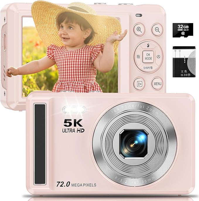 5K Digital Camera - 72MP UHD Digital Cameras for Photography - Autofocus Point and Shoot Small Camera with Flash for Kids - 2.8 Inch Screen Compact Portable Vlogging Camara with 16X Zoom, 32GB SD Card-CubbioJoy