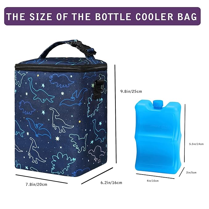 Breastmilk Cooler Bag with Ice Pack Fits 4 Bottles Up to 9 Ounce - Insulated Baby Bottle Cooler for Nursing Moms on the Go with Strap-CubbioJoy
