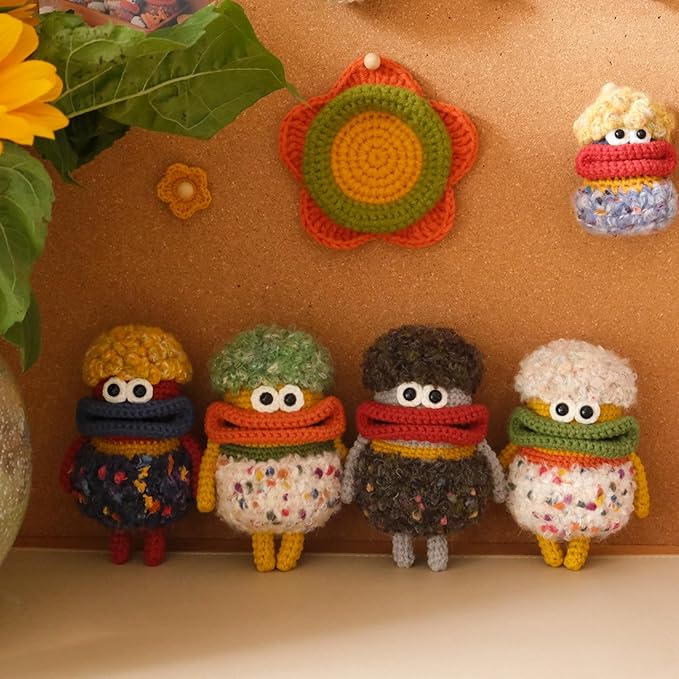 Beegofly Crochet Kits, Crochet Monsters Kit for Experienced Adults and Kids,with Step-by-Step Video Tutorials,Airpods Storage Bag,Handmade Gift,Original Sausage Mouth Monster Egg Bags (Orange)-CubbioJoy